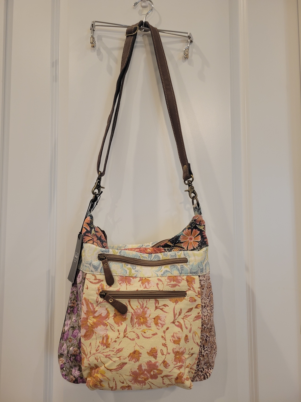 Myra Bag Boho Patchwork, Hobo Bag with Leather Straps Multi-Color